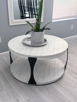 Round Farmhouse Coffee Table with Bottom Shelf