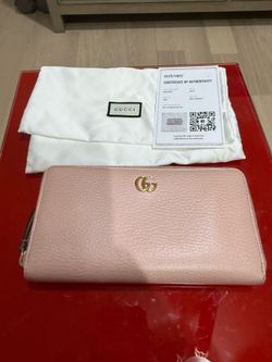 Gucci GG Marmont Zip Around Wallet Pink Leather Gold Hardware Authenticated