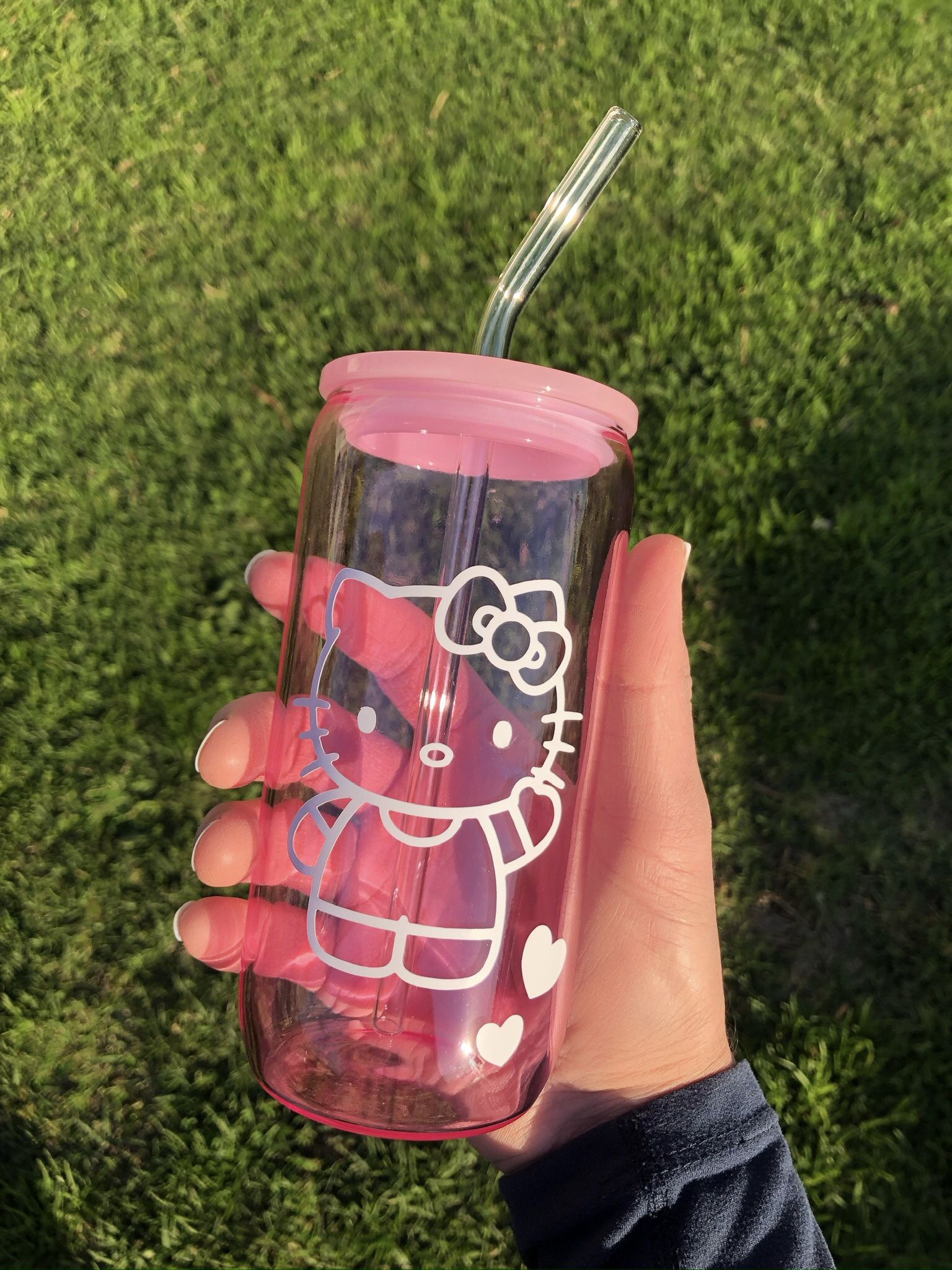 New Hello Kitty Pink Glass Cup