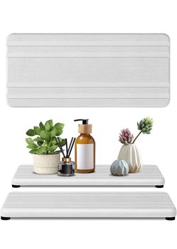 White Stone Bath Mat with Non-Slip Feet