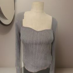 Banana Republic Silver Metallic Sweetheart Sweater Holiday Med Petite NWT