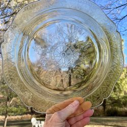 Vintage Yellow Depression Glass Pressed  11" Scalloped Plate