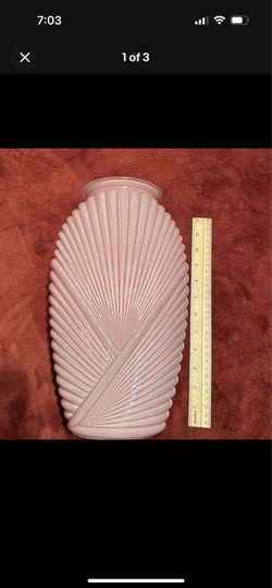 Pink Ribbed Glass Decorative Vase, 9 in Tall, Ribbed Pattern Glass Decor