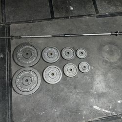 1” Standard 6ft Barbell w/ Spin Collars & 86lbs Total Metal Weight Plates