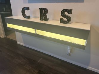 Modern Floating TV Stand / Media Console with LED Lighting - White & Gray