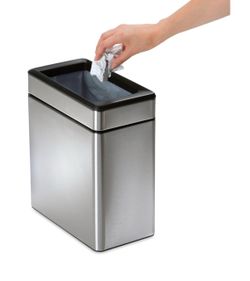 simplehuman 10 Liter / 2.6 Gallon Profile Open Trash Can, Slim Trash Can for Bedroom, Bathroom, Office, Brushed Stainless Steel