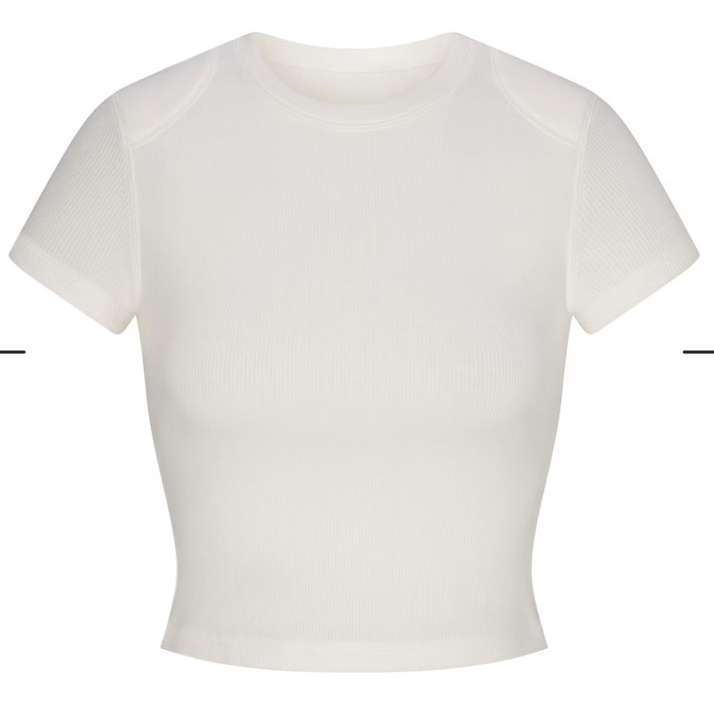 Skims Cotton Rib Shoulder Pad Cropped Top 