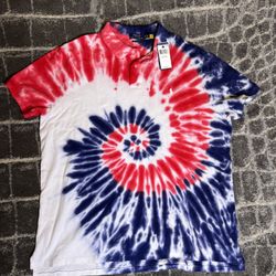 Polo Ralph Lauren Mens XXL Custom Slim Fit Tie Dye Polo Shirt Red Blue Spiral