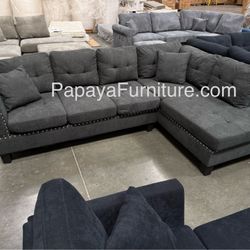 Ash Black Sectional Sofa With Tufted Buttons, Sofa, Sectional, Ash Grey Sectional, Small Living Room Sectional, Apartment Sofa, Couch, Sectionals,Sofa