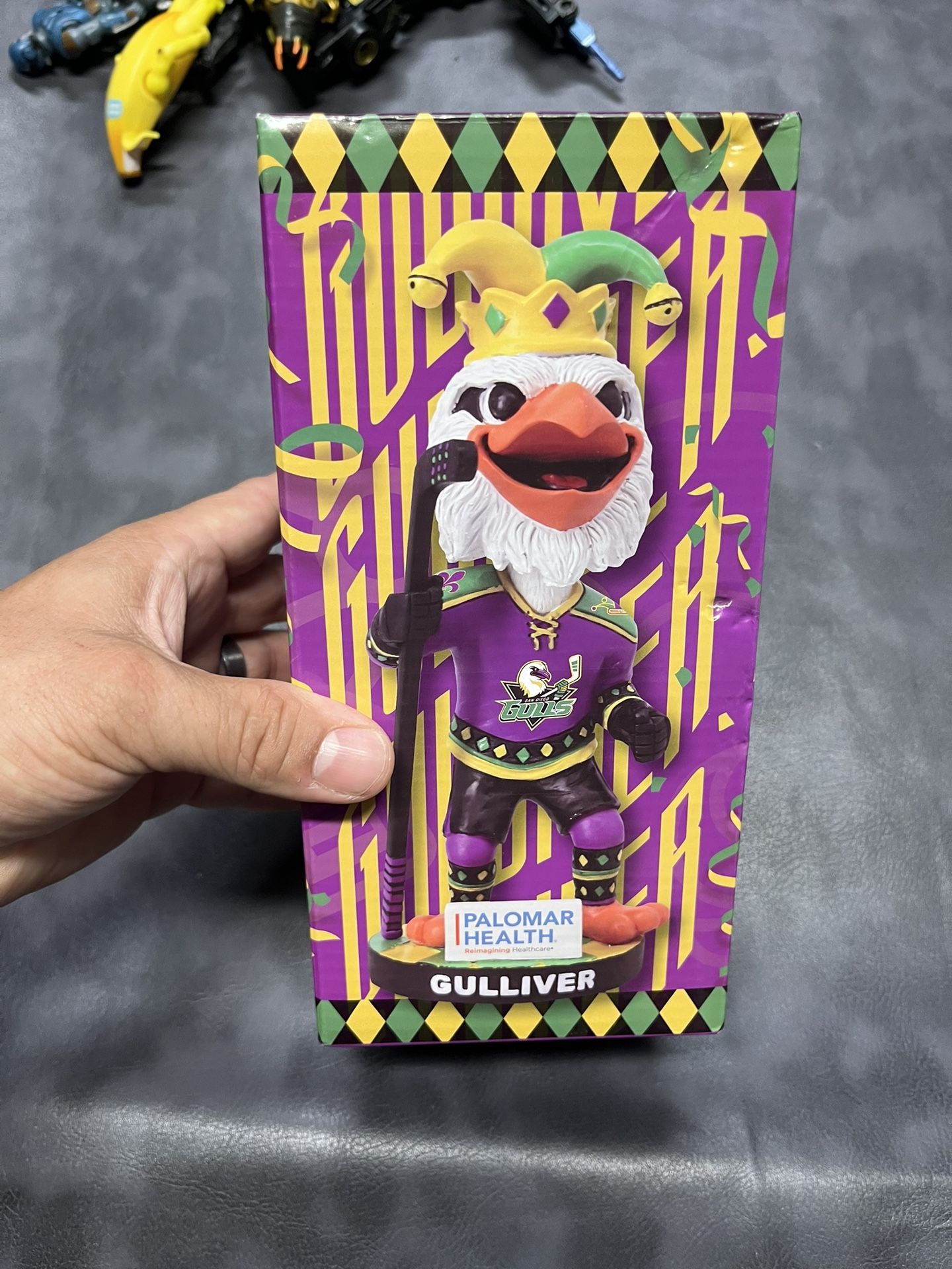 MARDI GRAS GULLIVER The Seagull Mascot 2025 San Diego Gulls BOBBLEHEAD NHL 