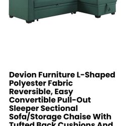 Devion Furniture L-Shaped Polyester Fabric Reversible, Easy Convertible Pull-Out Sleeper Sectional Sofa/Storage Chaise With Tufted Back Cushions And T