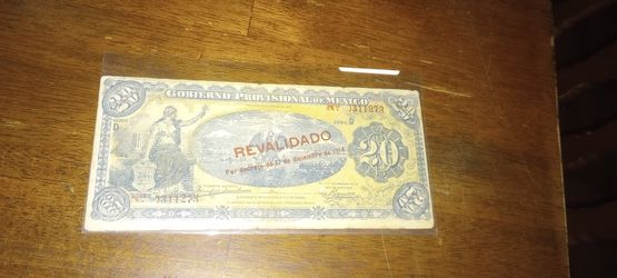 Gobierno Provisional De México Revalidado  20 Pesos  1914 Serie D 