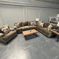 3-piece Brown Champion Sofa, Loveseat, & Chair On Special! 