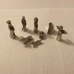 Pewter Nativity Set. Crèche. Miniature 8 Pc Set  Uno All’s Volta 