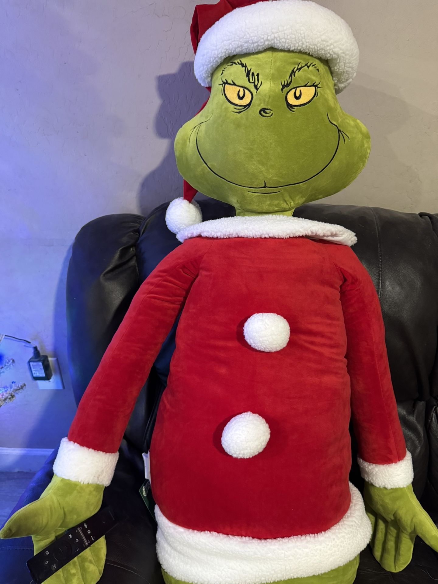 Grinch In Red Santa Suit. 5Ft Plush Doll