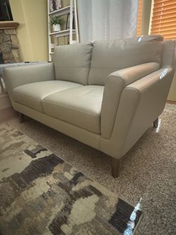 60” faux leather round arm loveseat by Mercury Row (Grey)