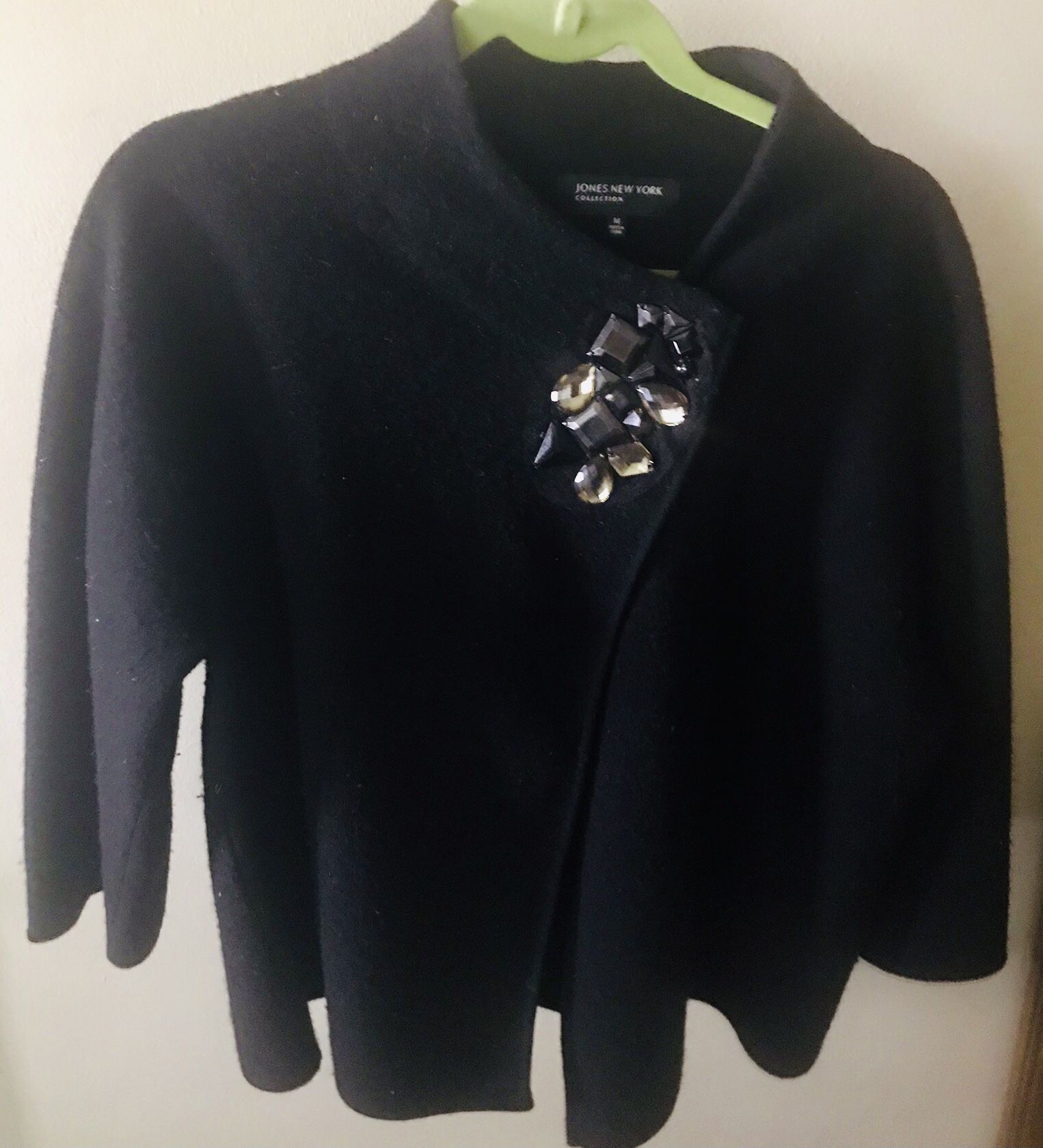 Jones New York Black Merino Wool Cardigan With Bling Decoration