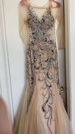 Luxury Mermaid Beaded Evening Gown – Nude & Royal Blue – used