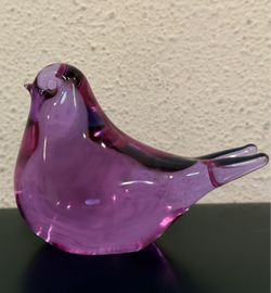 Vintage FM Konstglas Ronneby Swedish Blown Art Glass Purple Bird Figurine