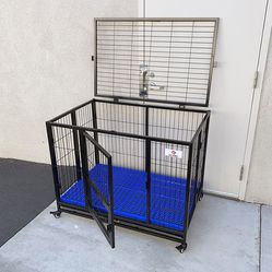 $170 (New in box) Folding dog cage 43x30x34” heavy duty single door kennel w/ plastic tray 
