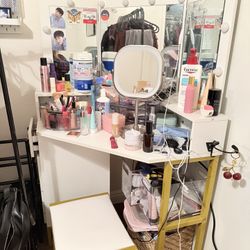 Vanity Mirror Table With Light And Drawers