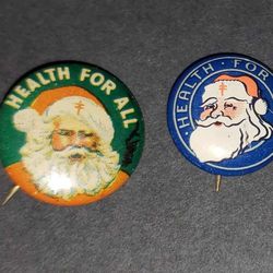 Vintage Santa Claus Christmas Pins - 1930s 1940s National TUBERCULOSIS HEALTH FOR ALL