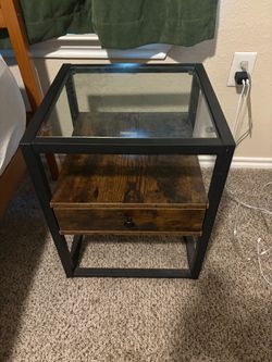 Industrial Nightstand with Glass Top and Drawer