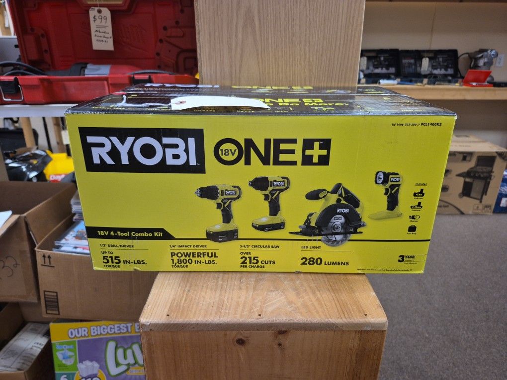 NEW Ryobi 18 Volt One+ 4 Tool Combo Kit PCL1400K2