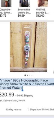 Vintage Disney 1990s - Holographic Snow White Watch Jewelry Collectible