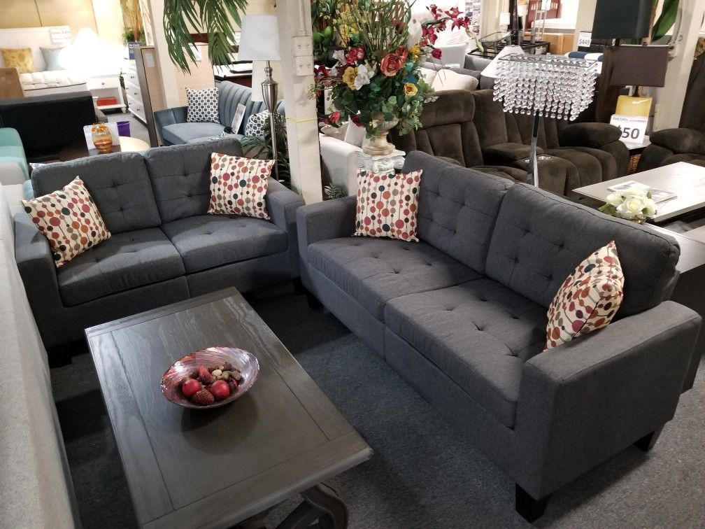 Brand New Gray Linen Sofa + Loveseat 2PCs Set