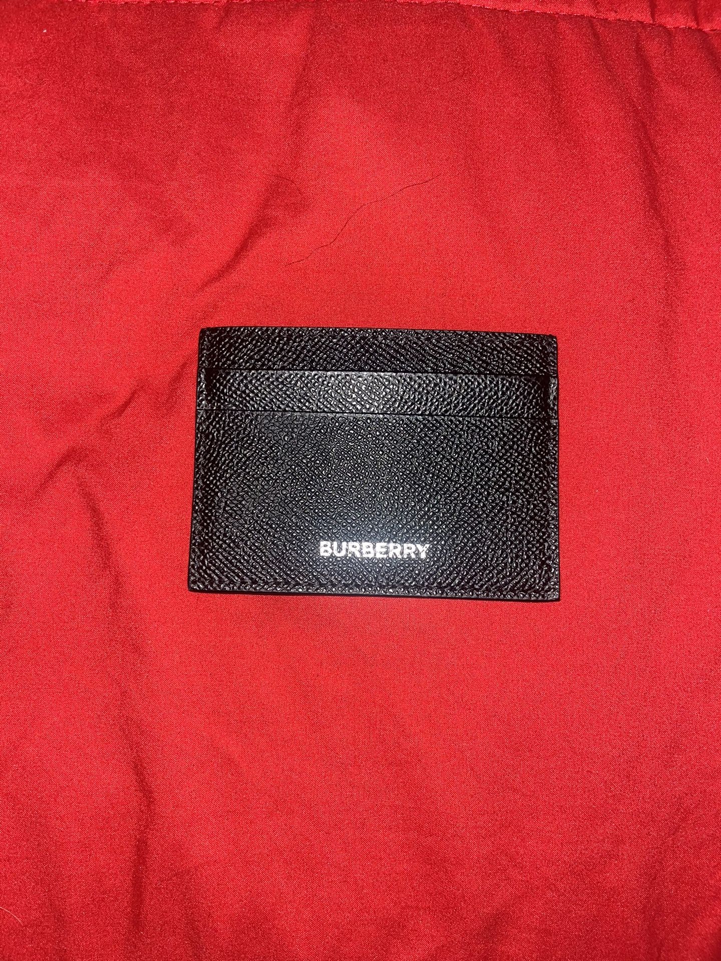 BURBERRY CHASE BLACK GRAINED LEATHER LOGO CARD HOLDER CASE MENS WALLET