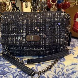 Coach Navy Tweed Convertible crossbody with gun metal hardware