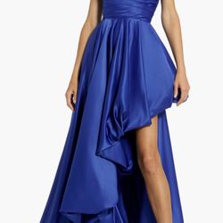 Mac Duggal Assymetrical High Low Strapless Ruched Gown Dress