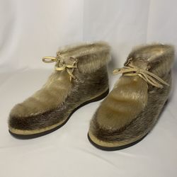 Vtg 1960’s After Ski By Bastien Bros Fur Leather Snow Booties Made In Canada EUC