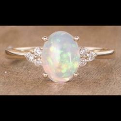 Breathtaking Oval Cut White Fire Opal Set In 14KT Gold Over 925 Sterling Silver Bridal Ring