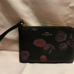 Coach Wristlet - Black With Pink Flowers
