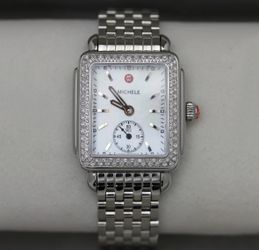 Brand New Michele Deco Mid Diamond Bezel Stainless Steel Watch