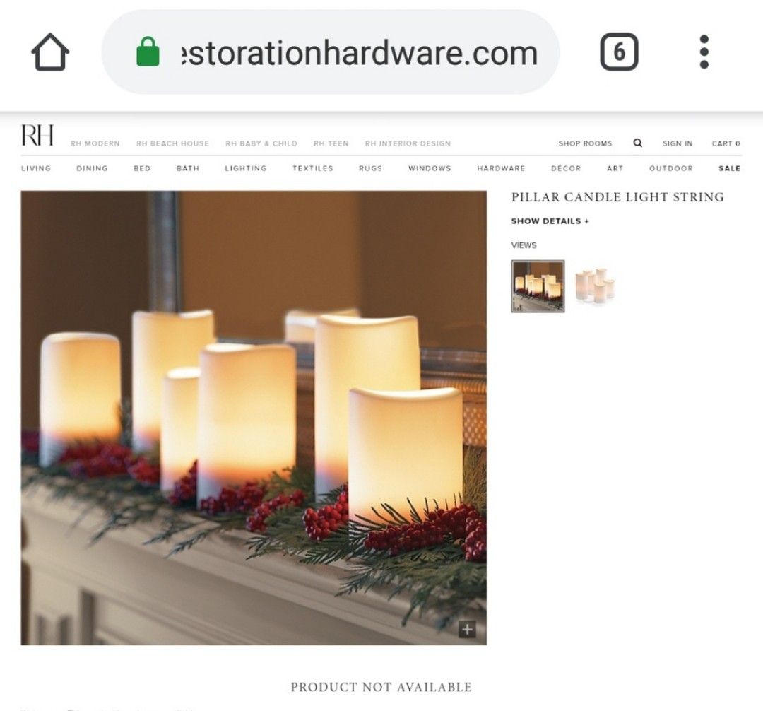 Restoration Hardware Pillar Flameless String Votive Dimmer Candles