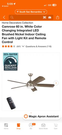 Home Decorators Collection Camrose 60 in. White Color Changing Integrated LED Brushed Nickel Indoor Ceiling Fan with Light Kit and Remote Control