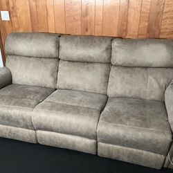 Ashley Mitchiner Power Reclining Sofa- Dual Recliner, USB- Taupe Microfiber 