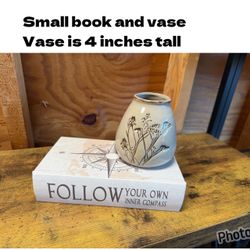 Decorative Book and Small Ceramic Vase Set
