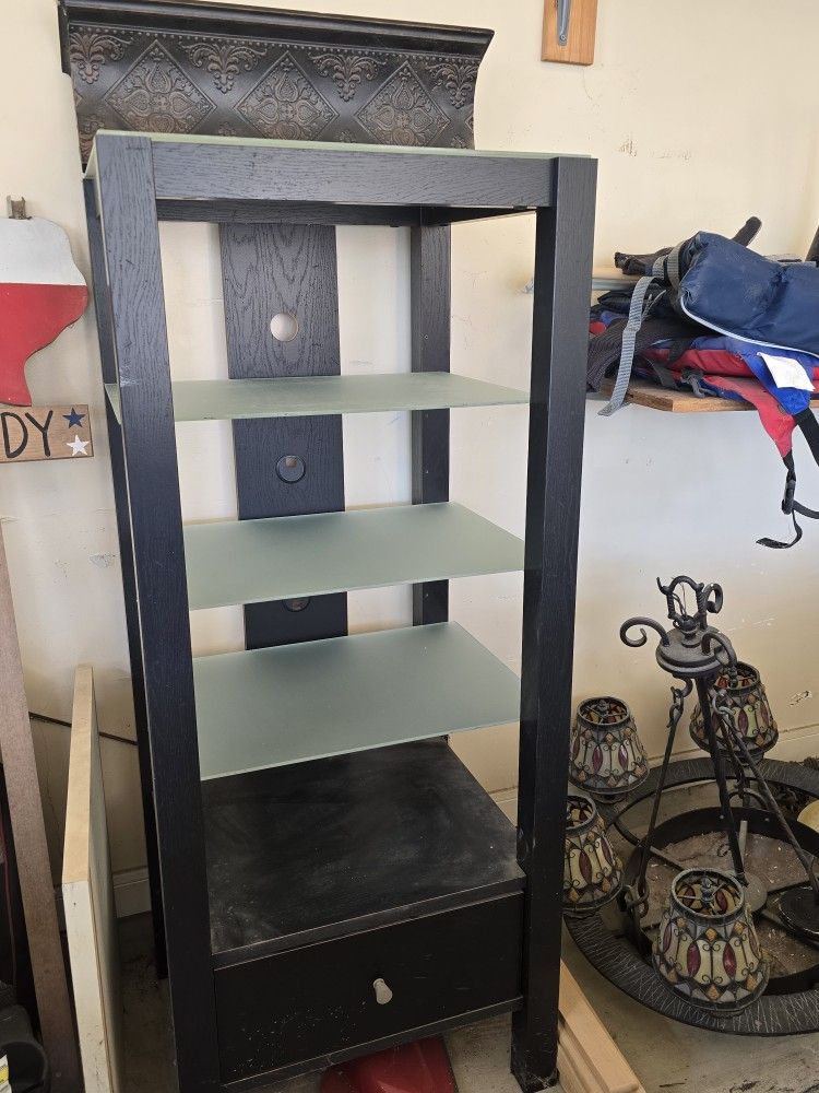 Sauder Ebonized Wood and Frosted Glass Display Cabinet