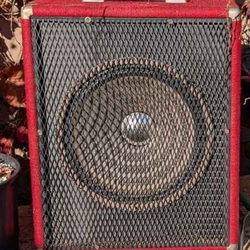 Vintage Wurlitzer 15" Speaker w Cabinet Maroon Guitar Works Well