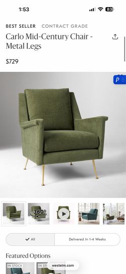 Selling: West Elm Carlo Mid-Century Chairs) for $400 each