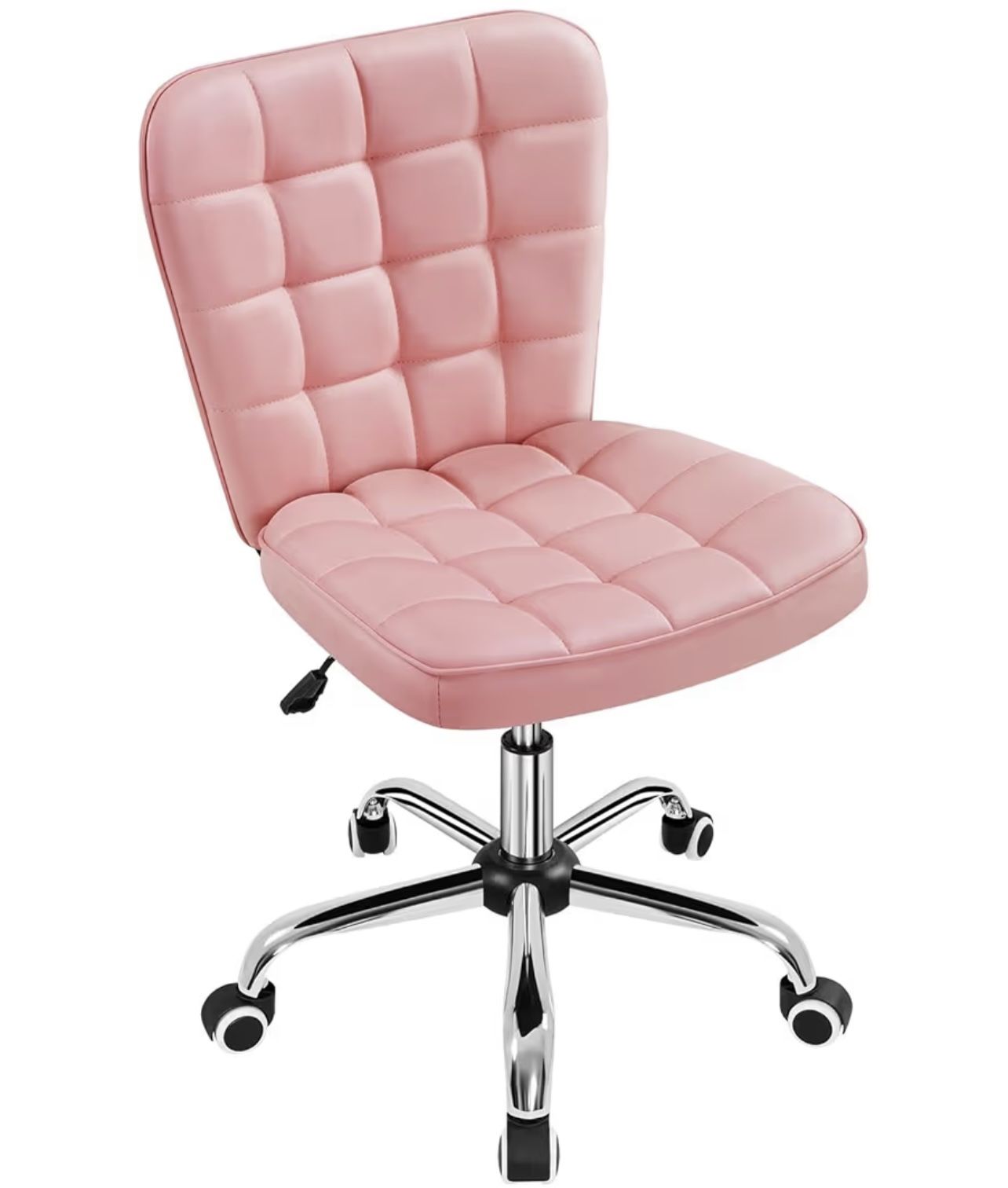 ModernTufted Armless Desk Office Chair Faux Leather Upholstered Computer Chair with Adjustable Seat Height and Rolling Wheels for Home/Office Pink
