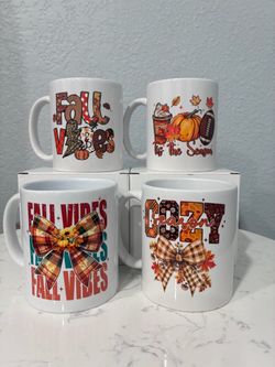 Fall Themed Ceramic Coffee Mugs Set of 4