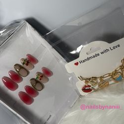 Charm Bracelet & Press-On Nail Set