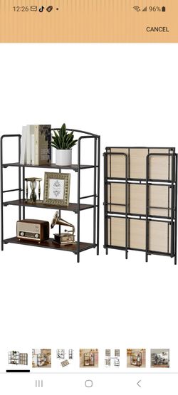 3-Tier Wider Foldable Bookshelf, Black Frame & Walnut Shelves
No-Assembly Collapsible Portable Storage Organizer; Sturdy Walnut Finish Shelves; Ideal