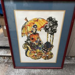 Vtg MCM Amy Taylor "Flower Lady" Etching Print Signed Number 4/100 Framed 23x30