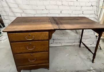 Restored antique tiger oak sewing cabinet folding Desk